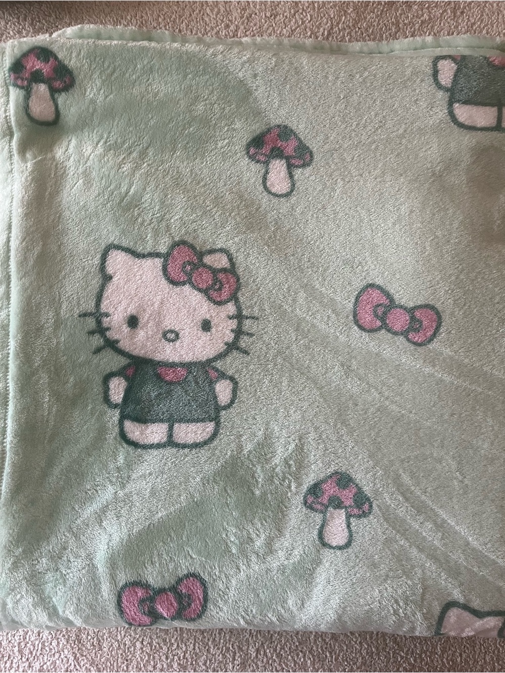 Hello Kitty Mint & Pink Mushroom Plush Throw Blanket